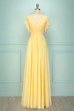 Vestido largo con cuello en v amarillo