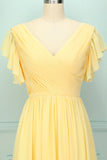 Vestido largo con cuello en v amarillo