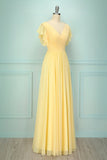 Vestido largo con cuello en v amarillo