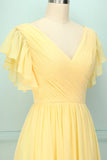 Vestido largo con cuello en v amarillo