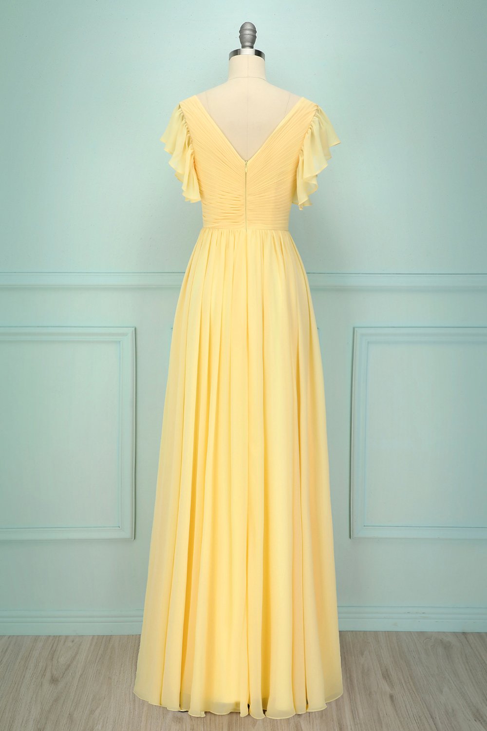 Vestido largo con cuello en v amarillo