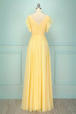 Vestido largo con cuello en v amarillo