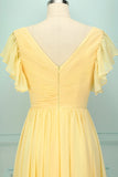Vestido largo con cuello en v amarillo
