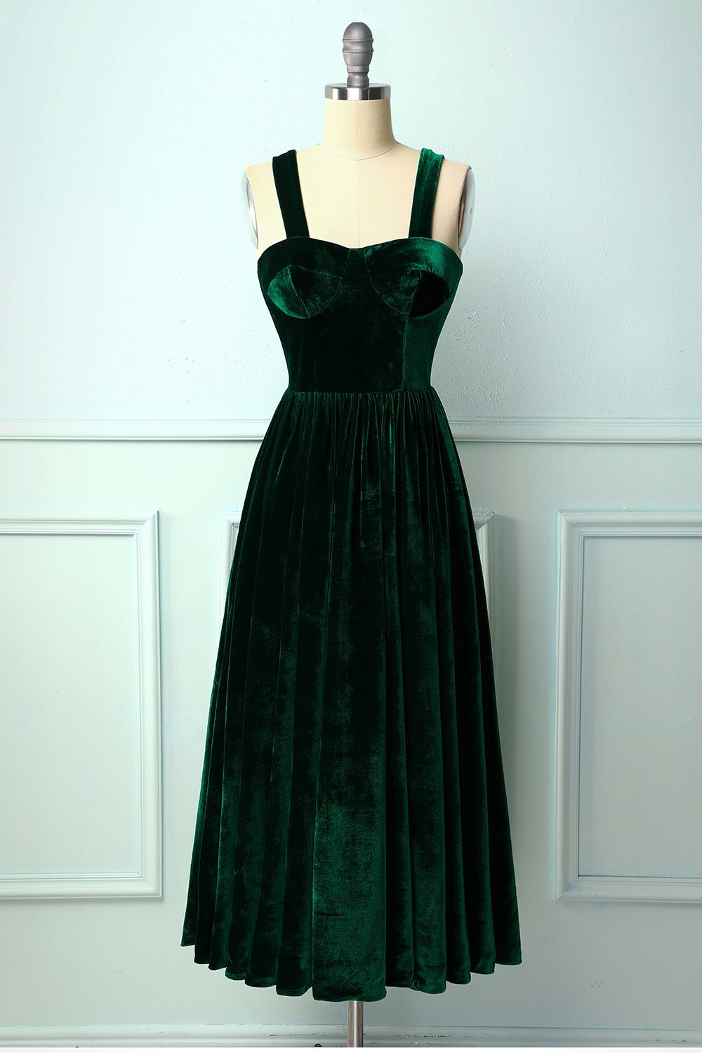 Vestido de terciopelo verde oscuro