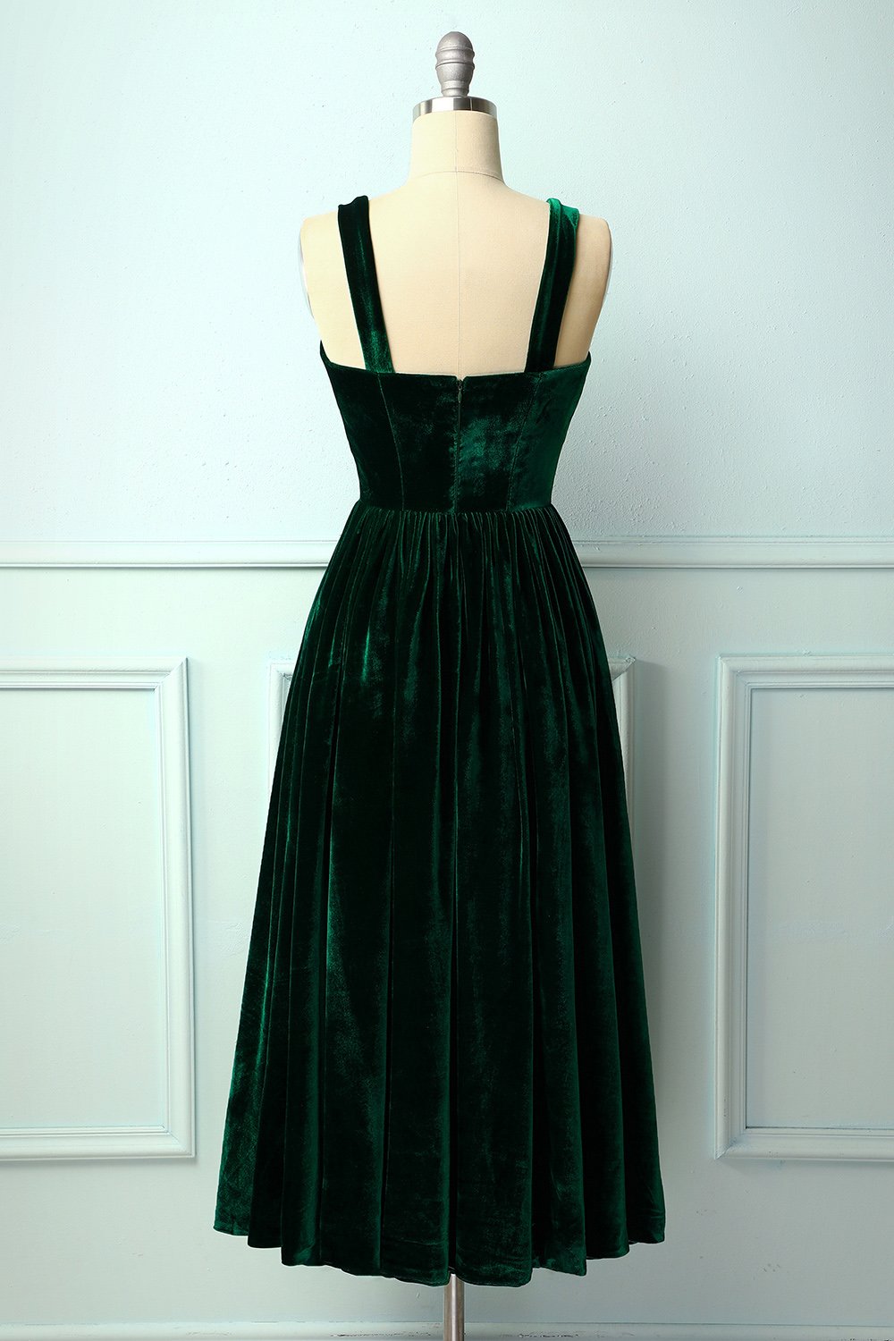 Vestido de terciopelo verde oscuro