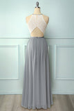 Vestido largo con espalda abierta gris