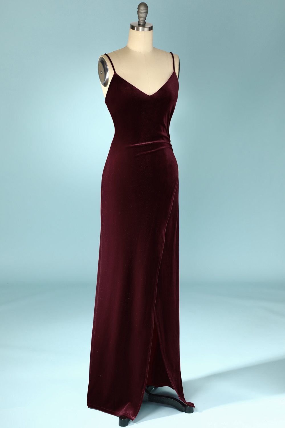 Vestido de fiesta de noche de terciopelo burdeos