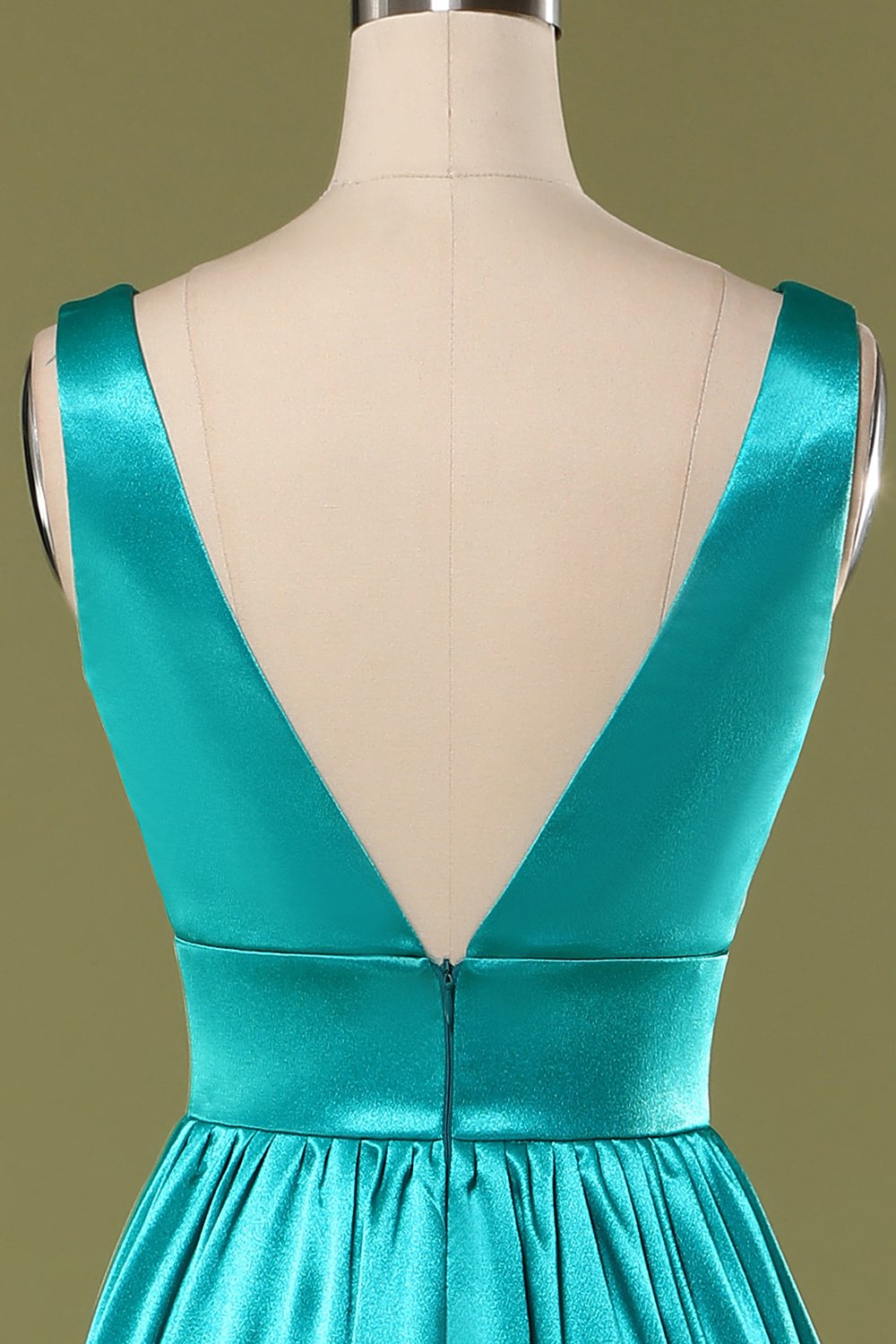 Vestido de dama de honor largo cuello en V turquesa