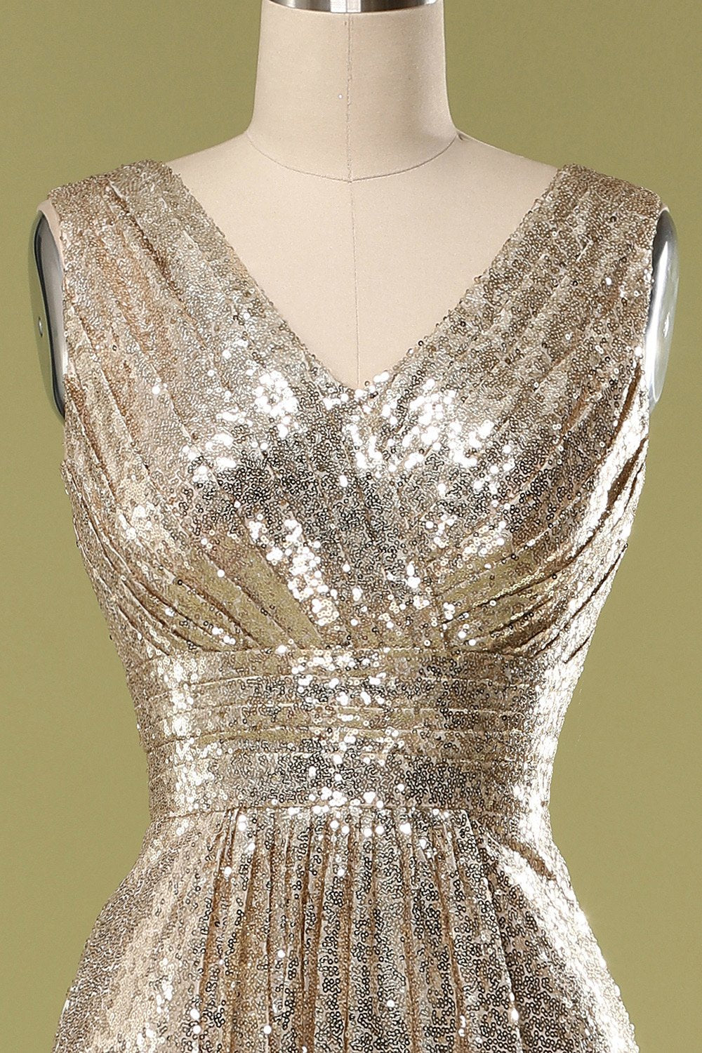 Vestido de Fiesta Cuello en V Dorado