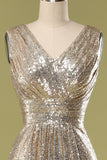 Vestido de Fiesta Cuello en V Dorado