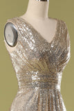 Vestido de Fiesta Cuello en V Dorado