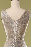 Vestido de Fiesta Cuello en V Dorado