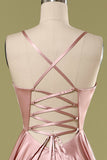 Vestido de fiesta de satén rosa