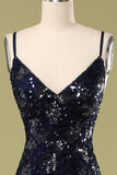 Vestido de noche azul marino con lentejuelas