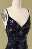 Vestido de noche azul marino con lentejuelas