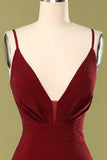 Vestido de noche con cuello en v burdeos