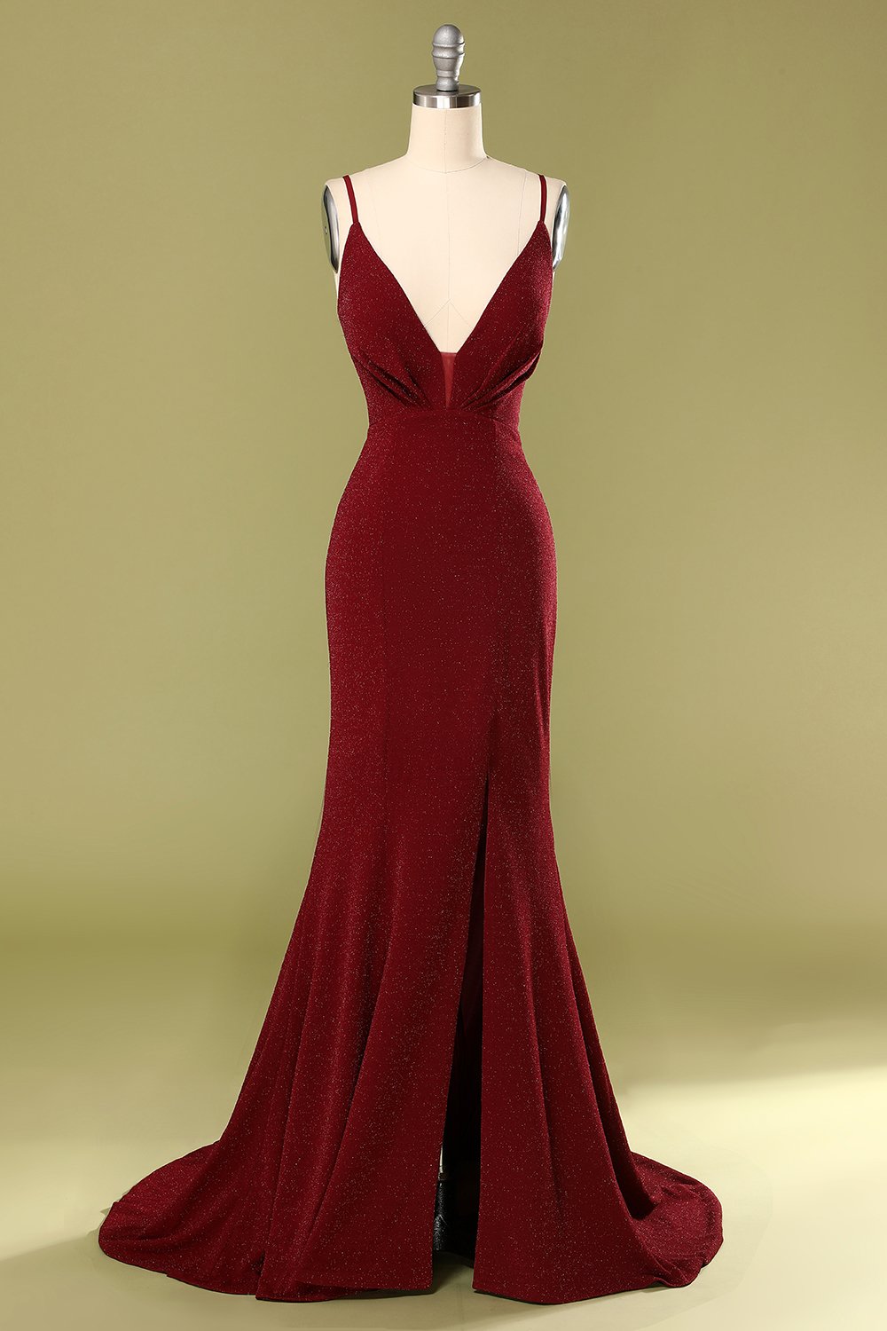 Vestido de noche con cuello en v burdeos