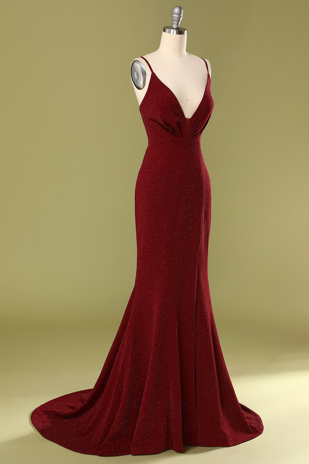Vestido de noche con cuello en v burdeos