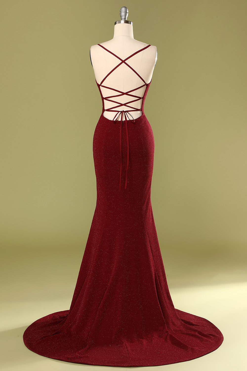 Vestido de noche con cuello en v burdeos