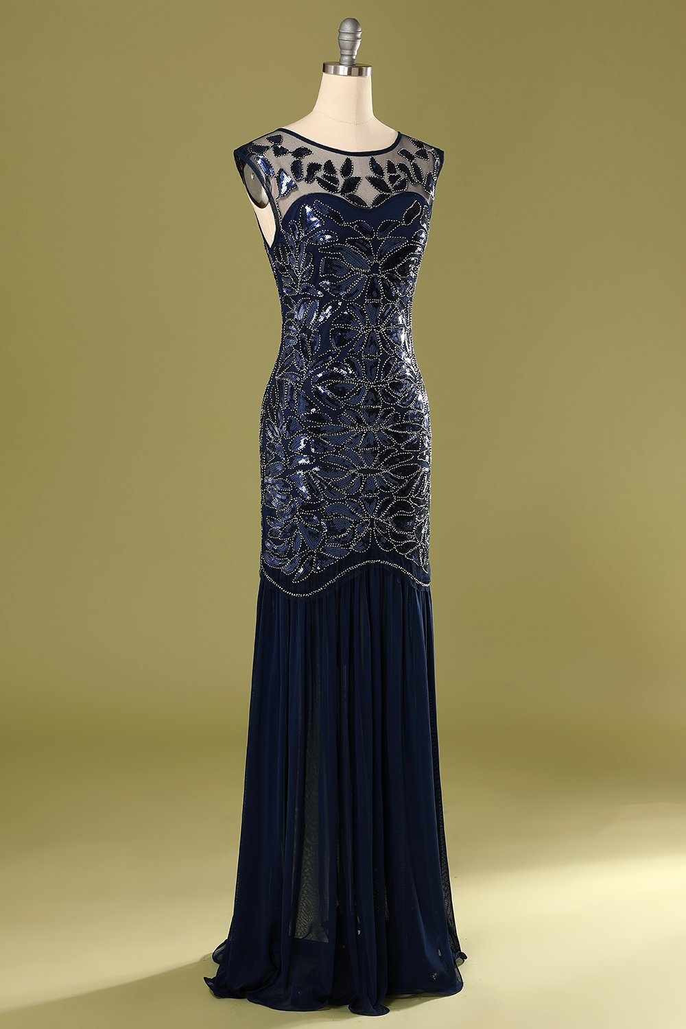 Vestido azul marino de los años 20 con lentejuelas