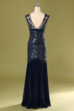 Vestido azul marino de los años 20 con lentejuelas