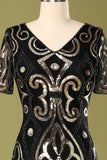 Vestido de aleta de lentejuelas negras de los años 20