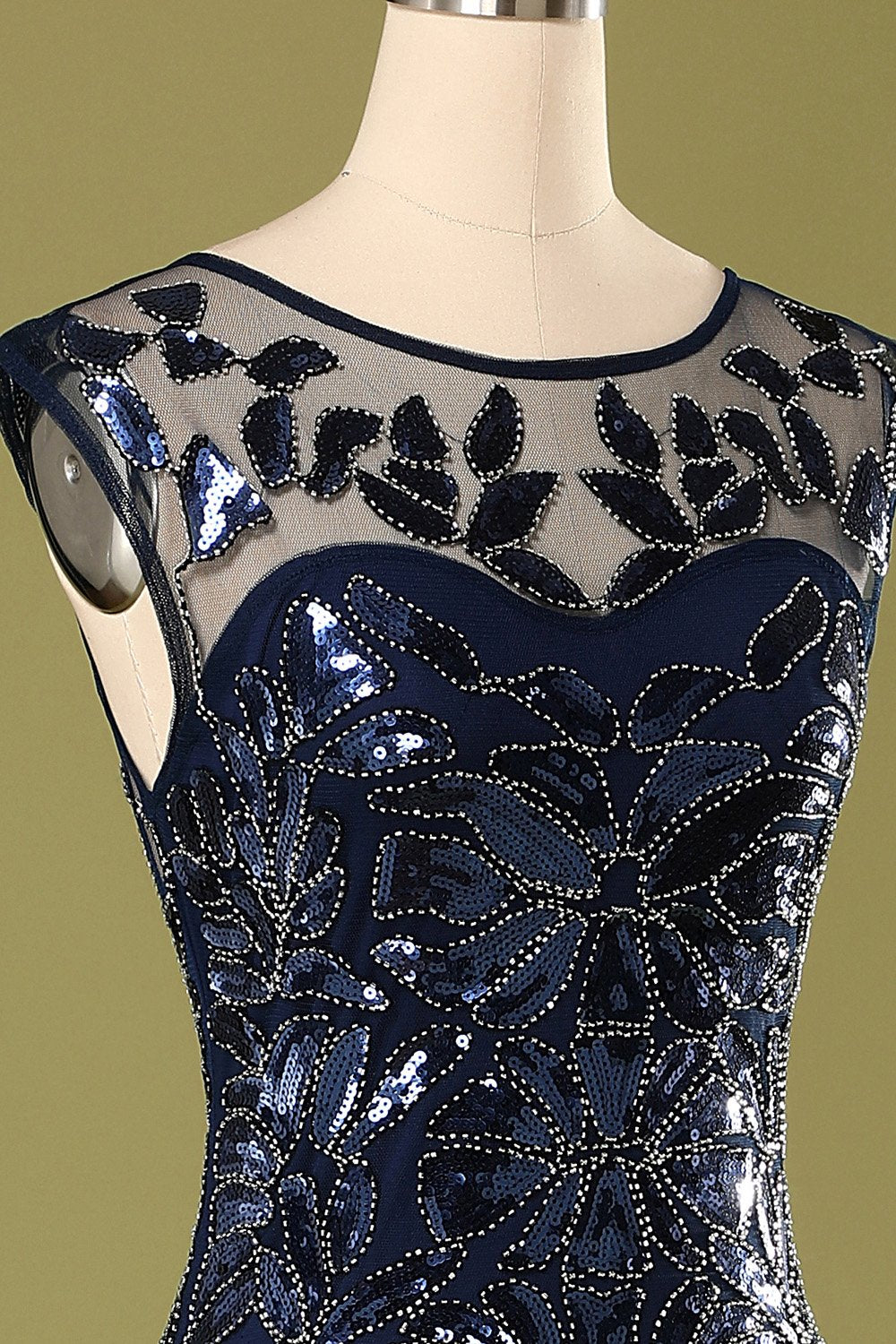 Vestido azul marino de los años 20 con lentejuelas