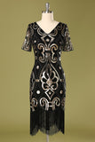 Vestido de aleta de lentejuelas negras de los años 20