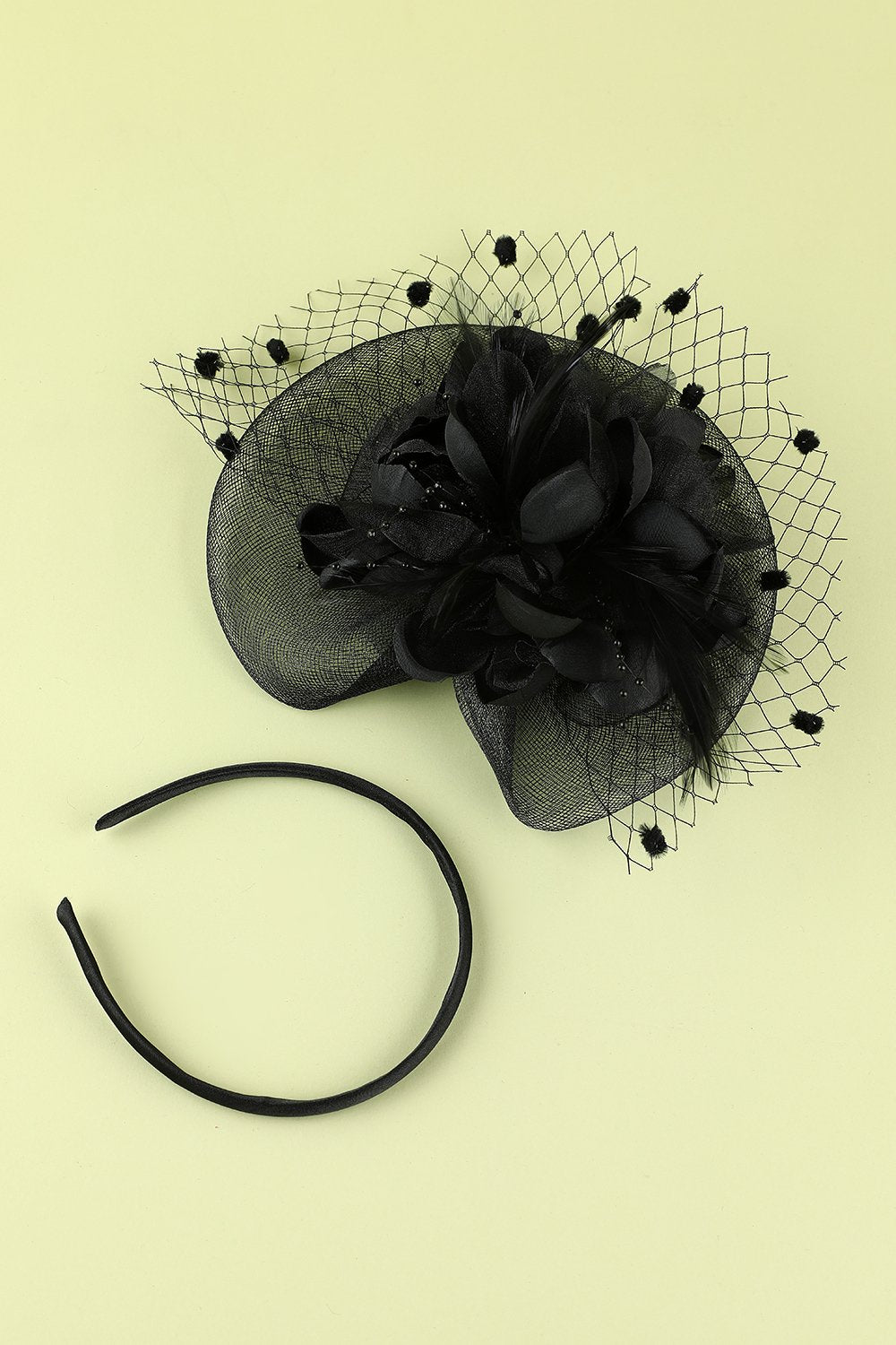 1920 Negro pluma con cuentas diadema