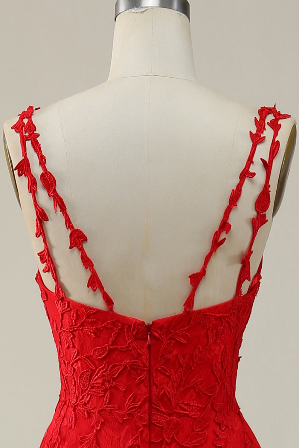 A Línea Correas de Espagueti Rojo Vestido de Graduación Con Apliques