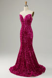 Fucsia Vestido de Lentejuelas Sirena