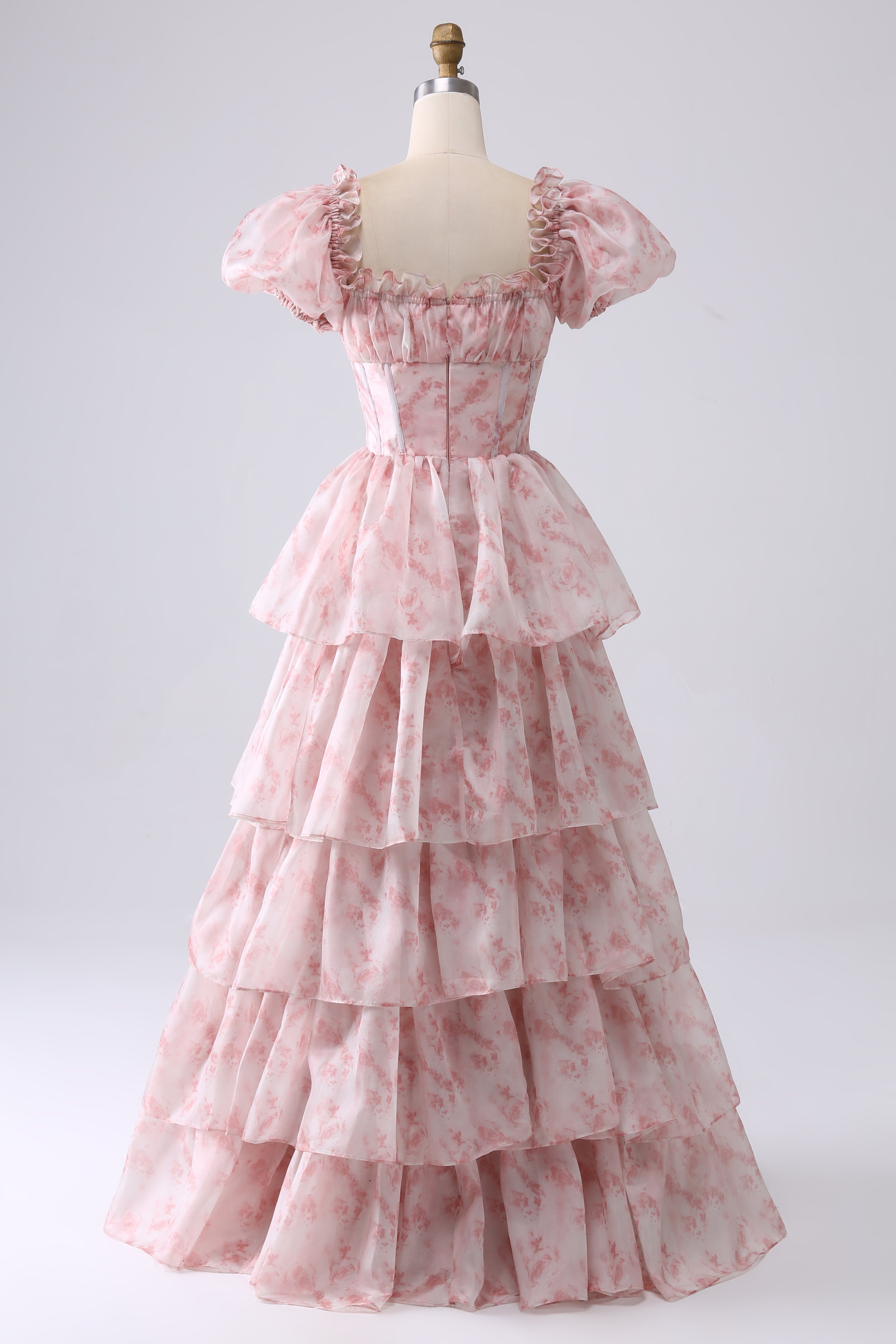 Vestido de fiesta escalonado de cuello cuadrado Blush A Line con volantes