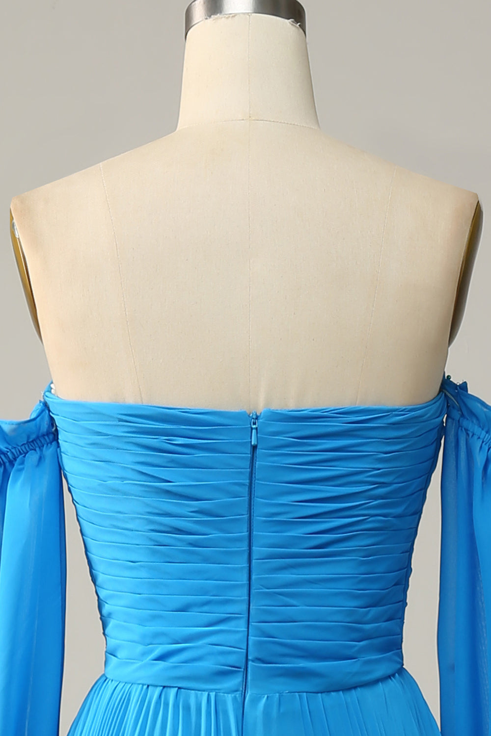 A Línea Fuera del Hombro Azul Vestido de Fiesta Con Abalorios