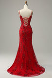 Sirena Tirantes de Espagueti Rojo Vestido de Festa