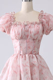 Vestido de fiesta escalonado de cuello cuadrado Blush A Line con volantes
