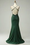 Sirena Halter Vestido de Graduación Verde Oscuro