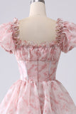 Vestido de fiesta escalonado de cuello cuadrado Blush A Line con volantes