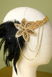 1920 Negro y pluma del oro con cuentas diadema