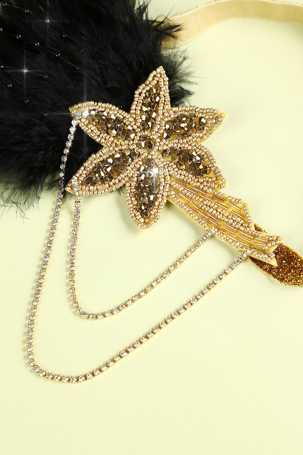 1920 Negro y pluma del oro con cuentas diadema