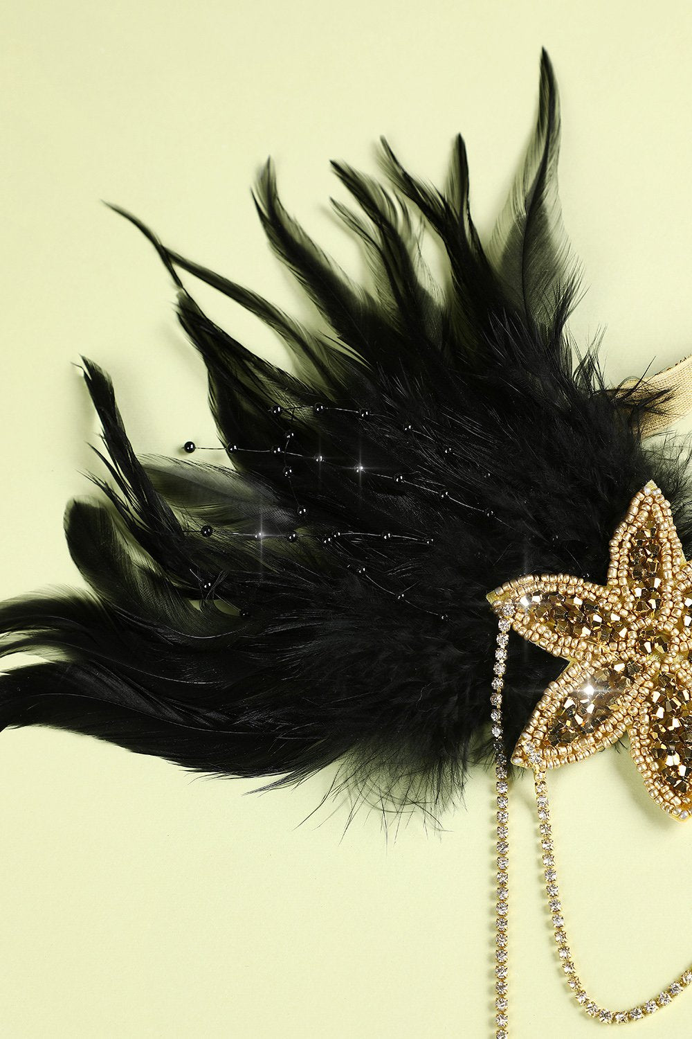 1920 Negro y pluma del oro con cuentas diadema