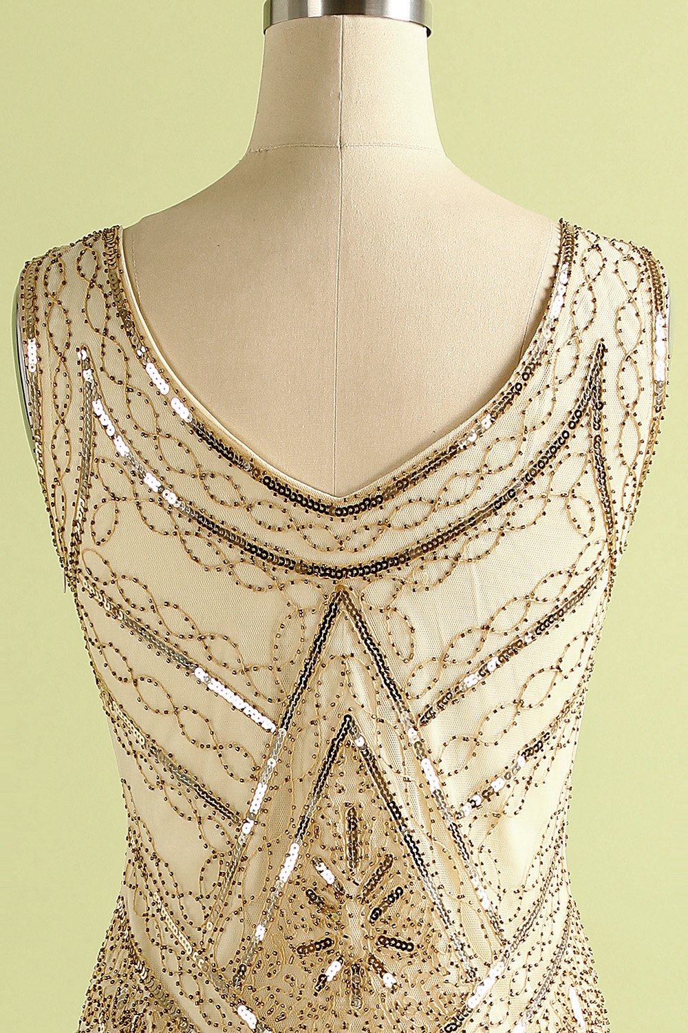 1920 Champagne vestido de las lentejuelas de la franja