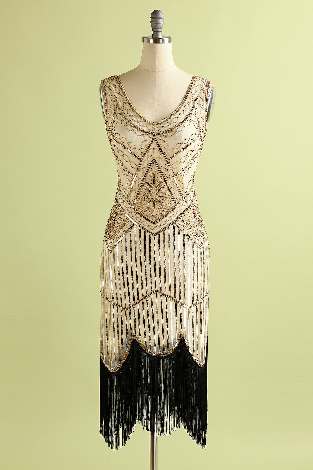 1920 Champagne vestido de las lentejuelas de la franja