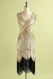 1920 Champagne vestido de las lentejuelas de la franja