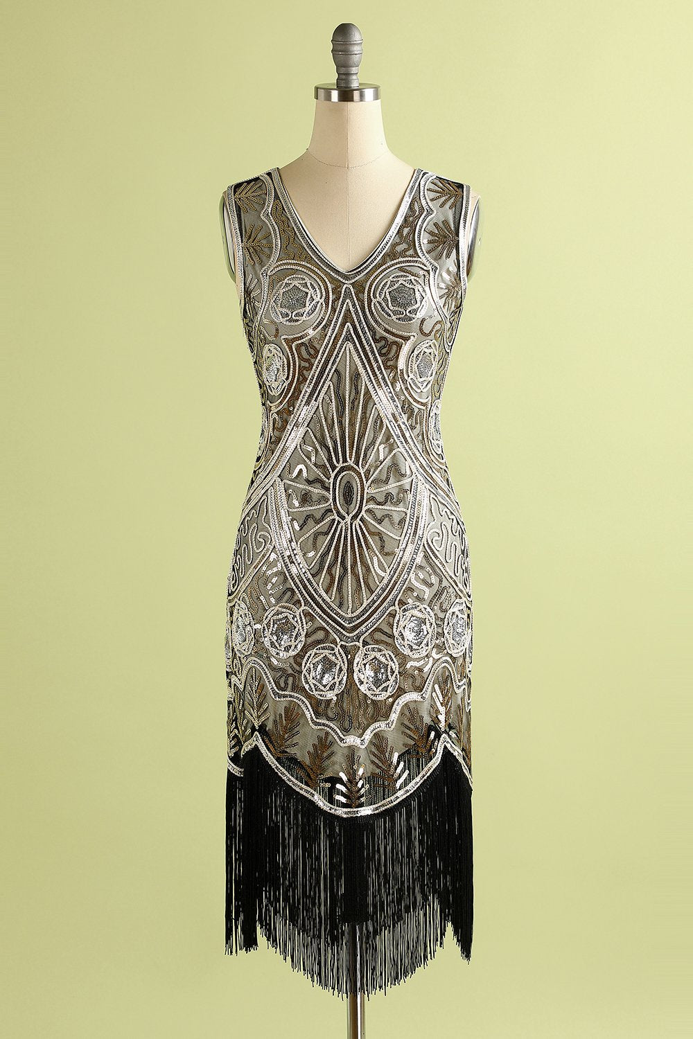 1920 de plata de las lentejuelas vestido de la franja