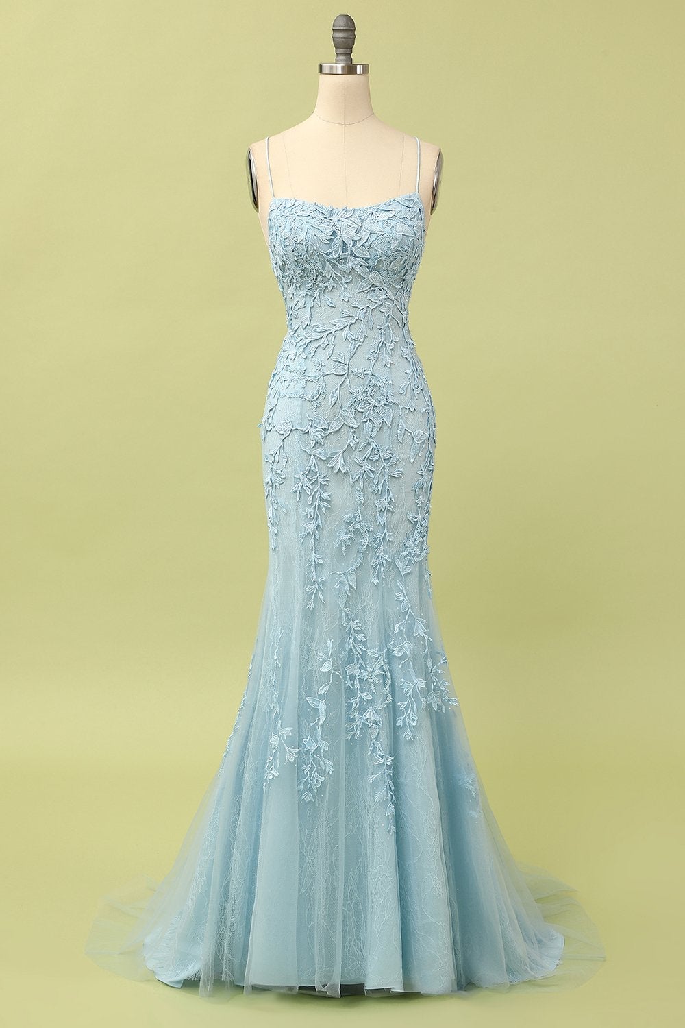 Vestido de fiesta larga de sirena púrpura claro con apliques