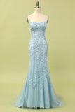 Vestido de fiesta larga de sirena púrpura claro con apliques
