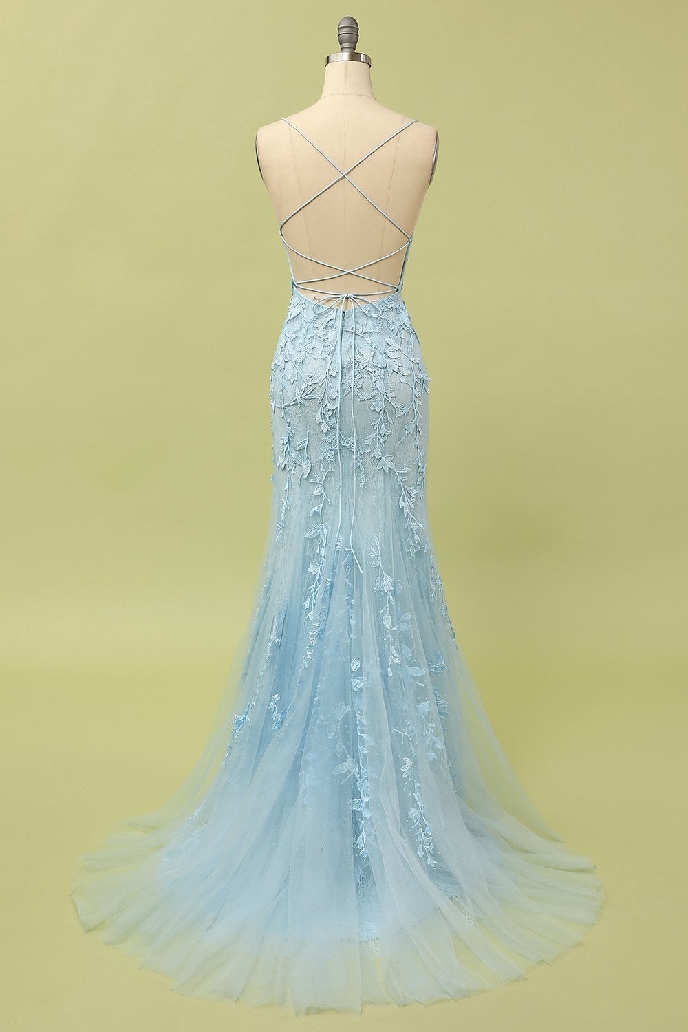 Vestido de fiesta larga de sirena púrpura claro con apliques