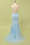 Vestido de fiesta larga de sirena púrpura claro con apliques