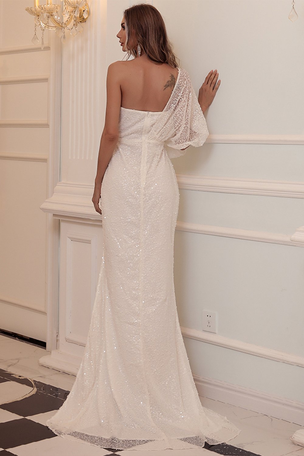 Un hombro Lentejuelas Vestido de fiesta