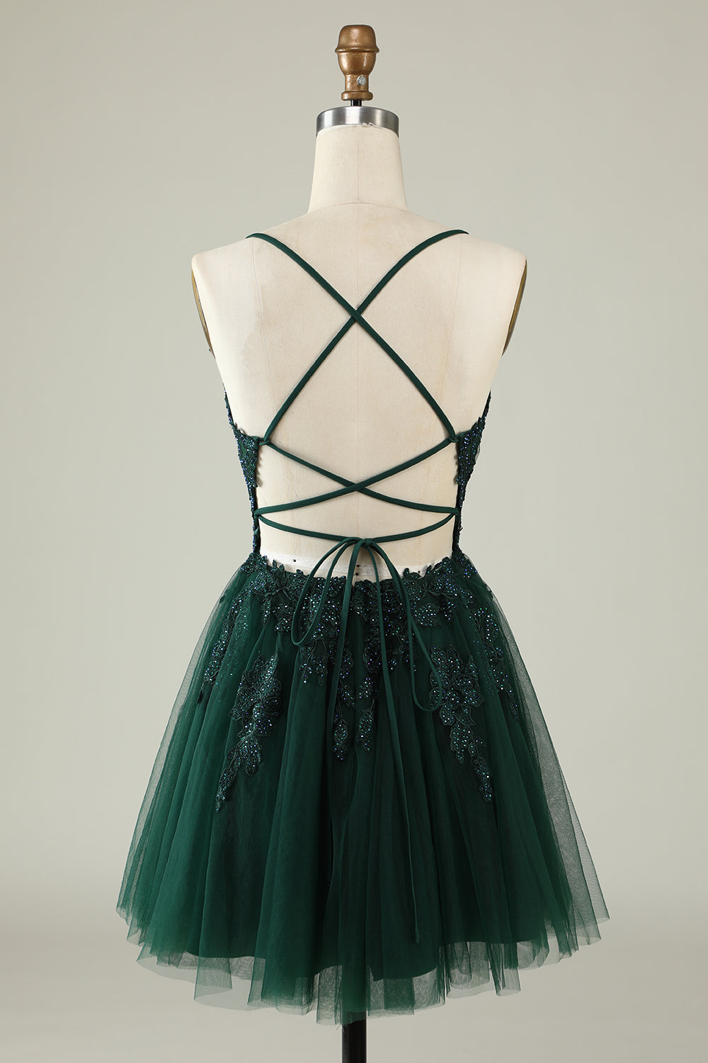 Tirantes de Espagueti Verde Oscuro Vestido Corto de Cóctel